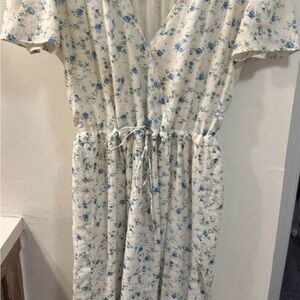 Christy Dawn Floral Midi Dress in Blue and Cream